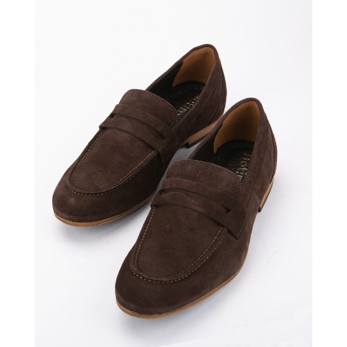 Brązowe mokasyny męskie skóra naturalna welur