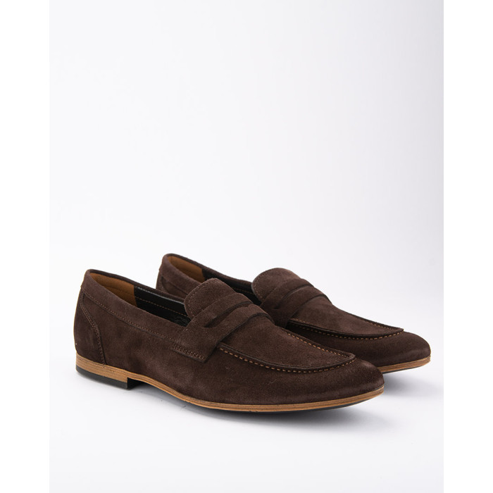 Brązowe mokasyny męskie skóra naturalna welur
