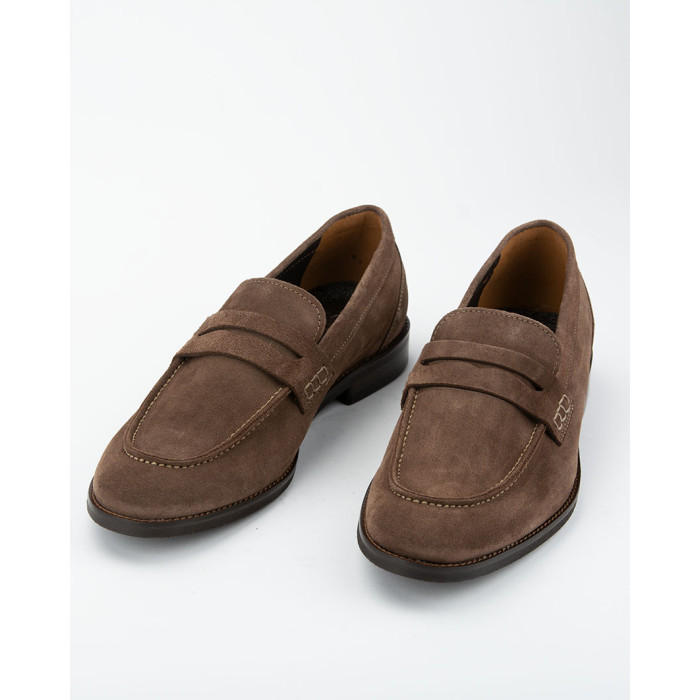 Mokasyny męskie ciemny brąz, skóra welurowa