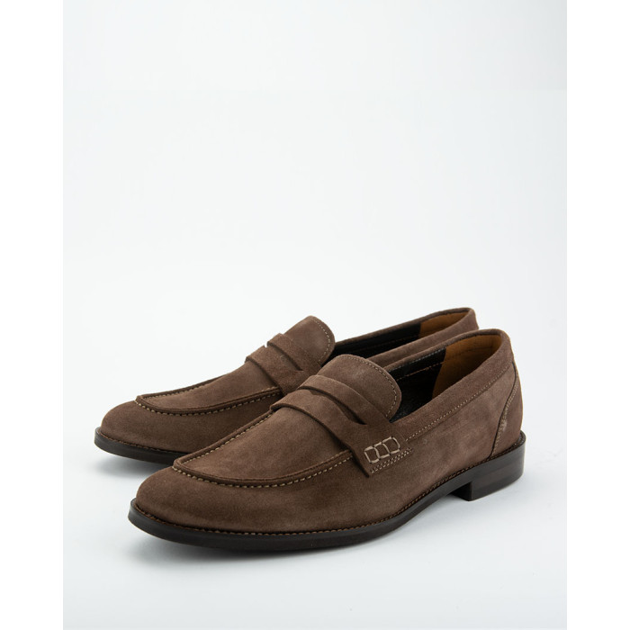 Mokasyny męskie ciemny brąz, skóra welurowa