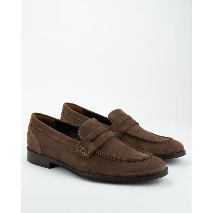 Mokasyny męskie ciemny brąz, skóra welurowa