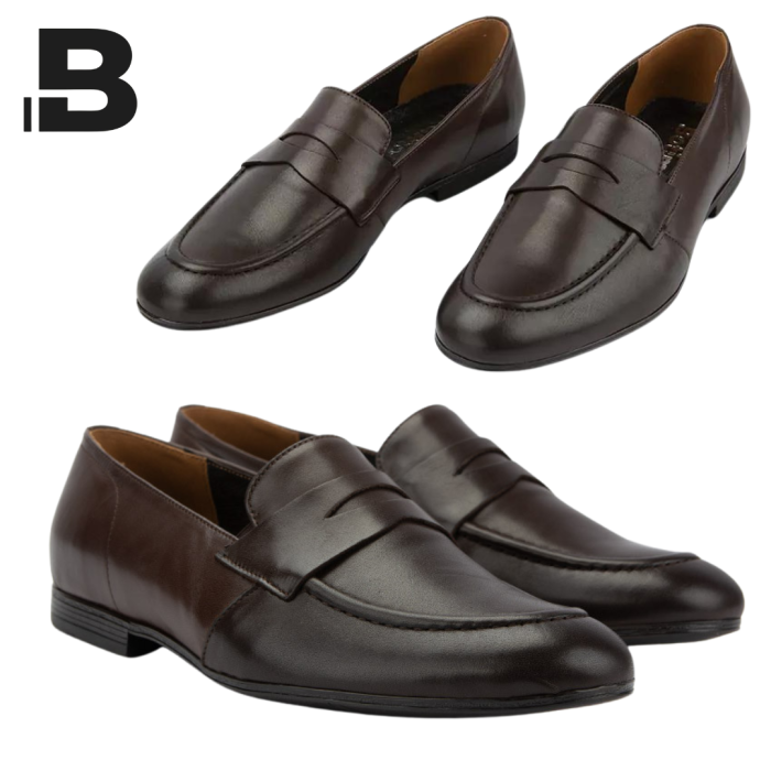 Brązowe mokasyny z gładkiej skóry licowej