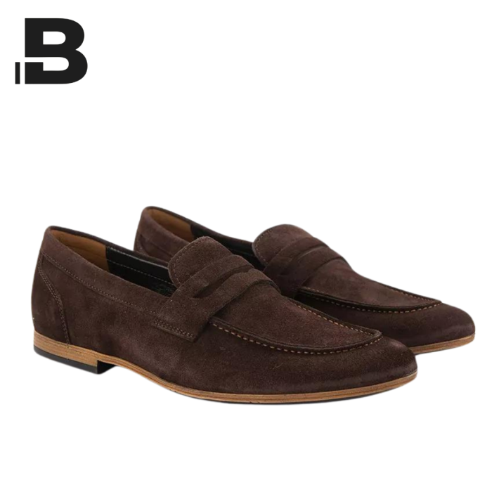Brązowe mokasyny męskie skóra naturalna welur