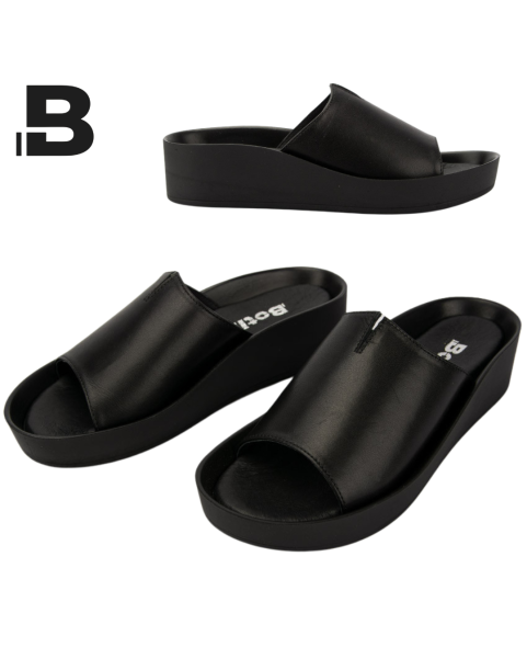 Black leather flip-flops with elastic sole