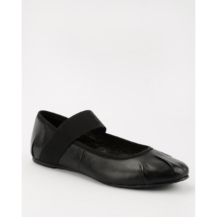 Celia women's black leather ballerinas with elastic band