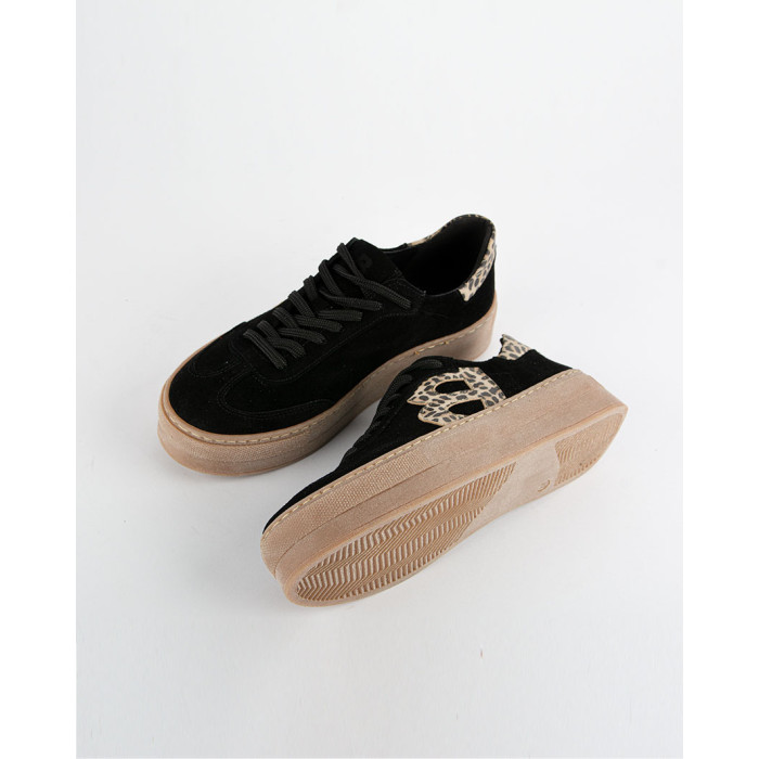 Women's sneakers Sara black, on a high sole, natural leather