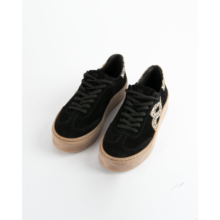 Women's sneakers Sara black, on a high sole, natural leather