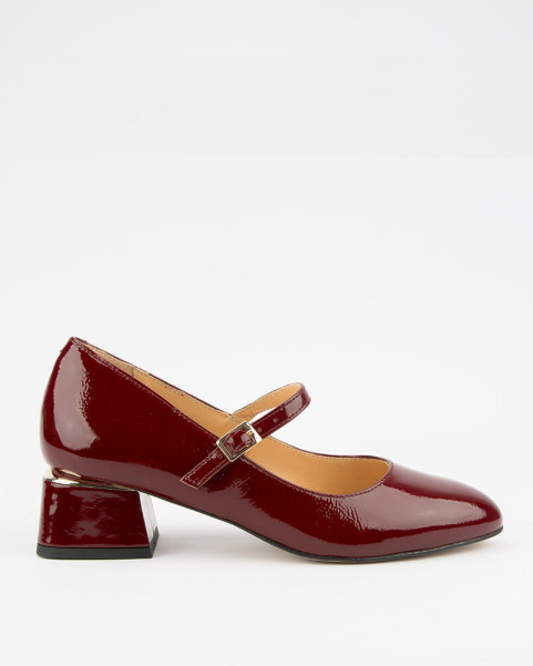 Women's burgundy Mary pumps on heel, patent leather