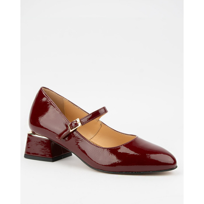 Women's burgundy Mary pumps on heel, patent leather