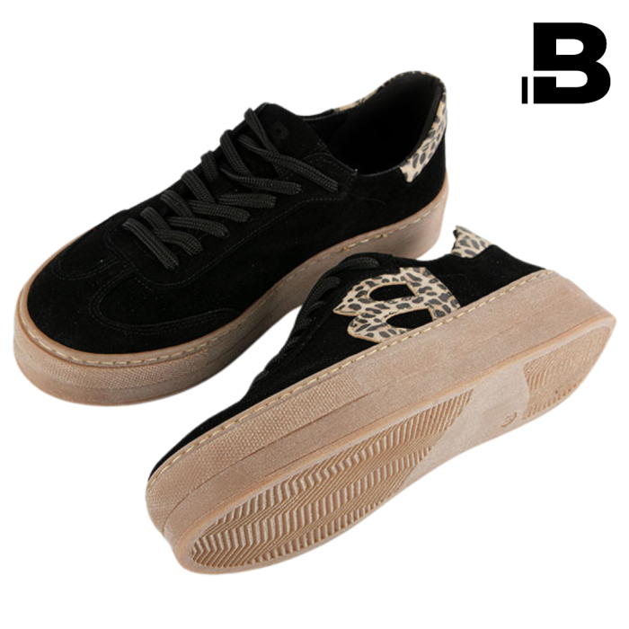 Women's sneakers Sara black, on a high sole, natural leather