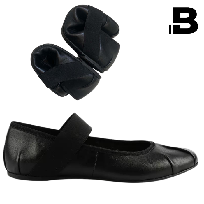 Celia women's black leather ballerinas with elastic band