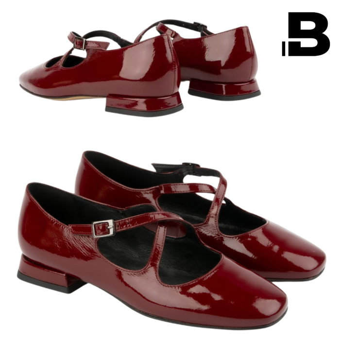 Maroon lacquered Leah ballerinas with straps