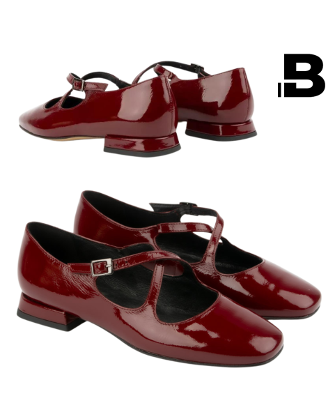 Maroon lacquered Leah ballerinas with straps