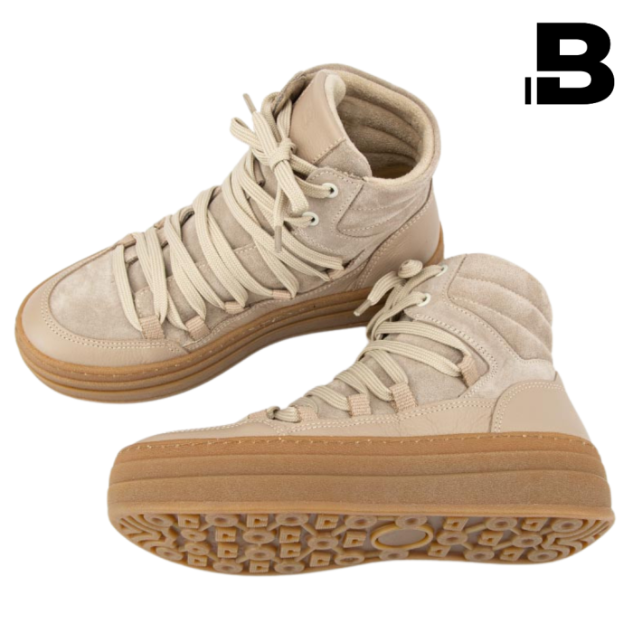 Beige Hanza lace-up women's boots