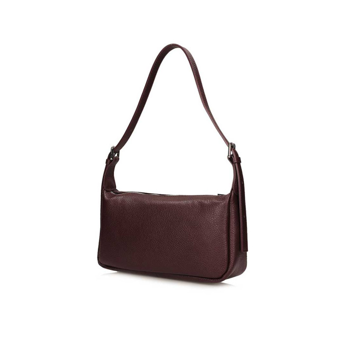 Elegant brown leather women's baguette handbag