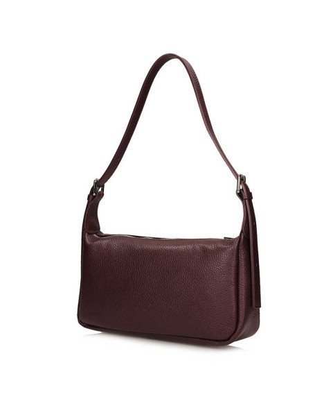 Elegant brown leather women's baguette handbag