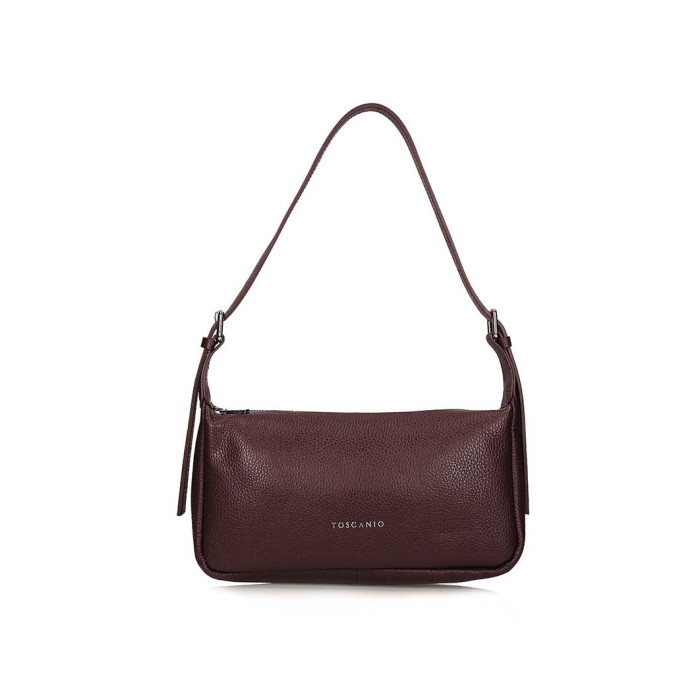 Elegant brown leather women's baguette handbag