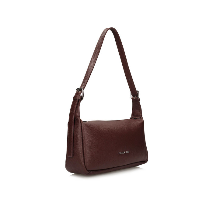 Elegant brown leather ladies handbag, baguette