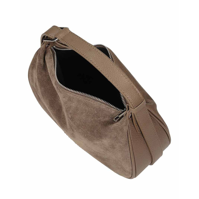 Suede hobo handbag, beige natural leather