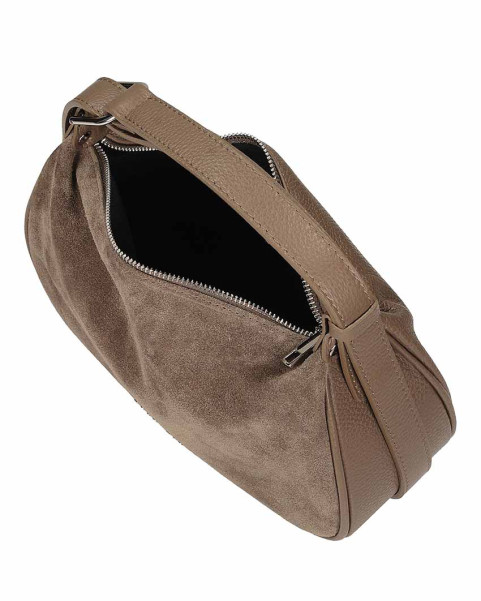 Suede hobo handbag, beige natural leather