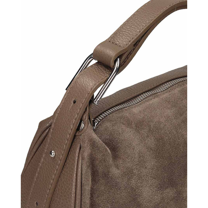 Suede hobo handbag, beige natural leather