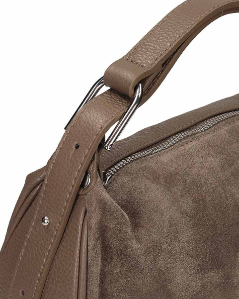 Suede hobo handbag, beige natural leather