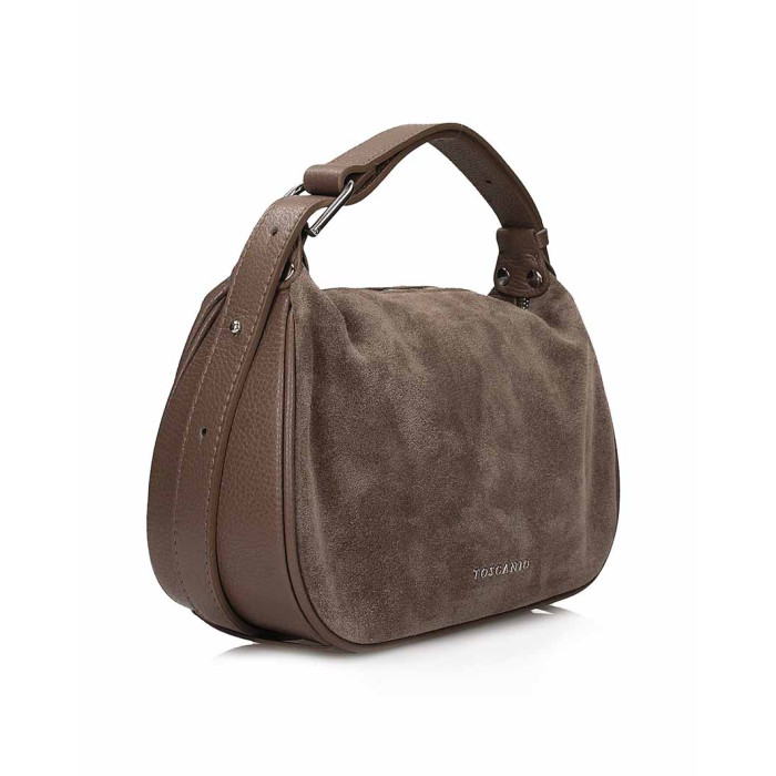 Zamszowa torebka hobo, beżowa skóra naturalna