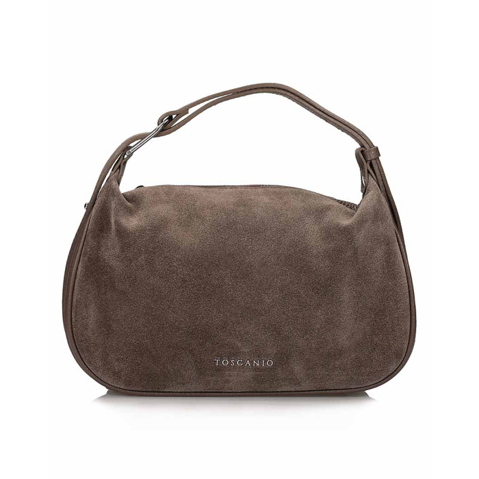 Suede hobo handbag, beige natural leather