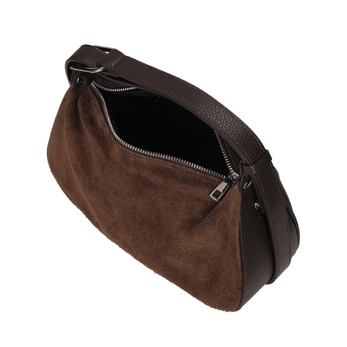 Zamszowa torebka hobo, brązowa skóra naturalna