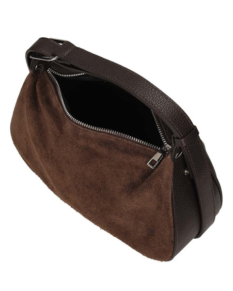 Suede hobo handbag, brown natural leather