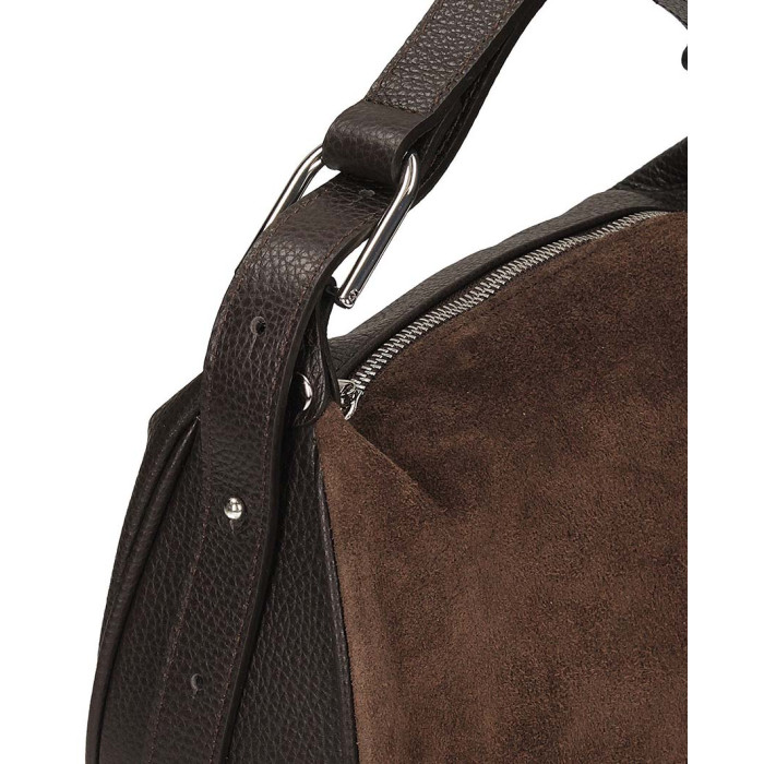 Suede hobo handbag, brown natural leather