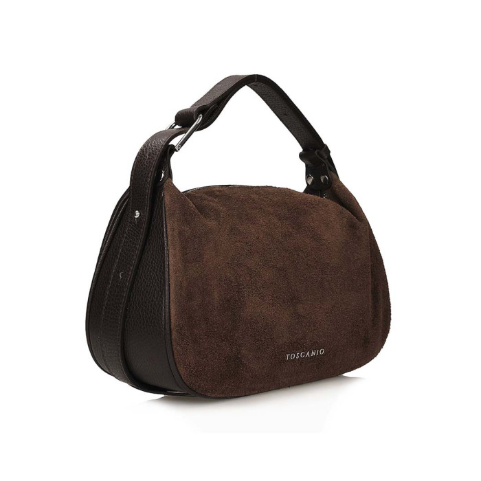 Suede hobo handbag, brown natural leather
