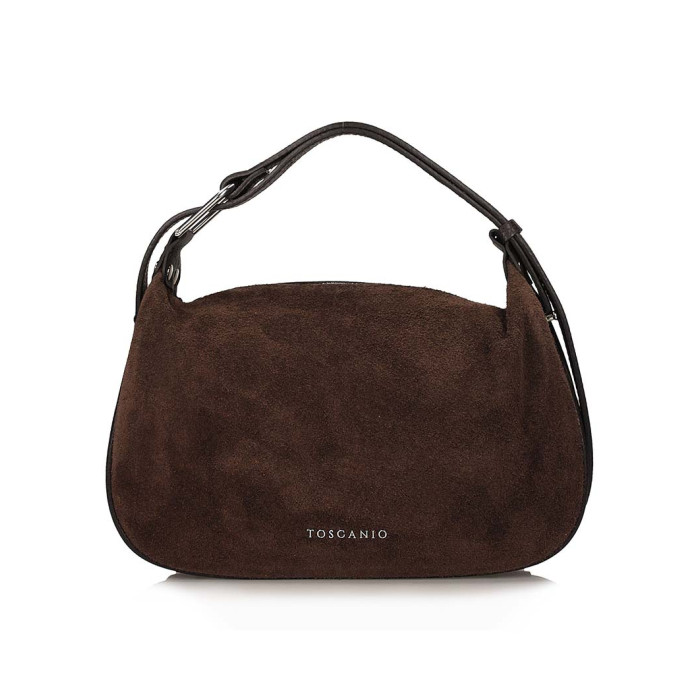 Suede hobo handbag, brown natural leather