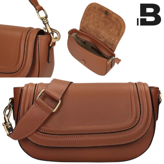 Women's leather postbag with strap