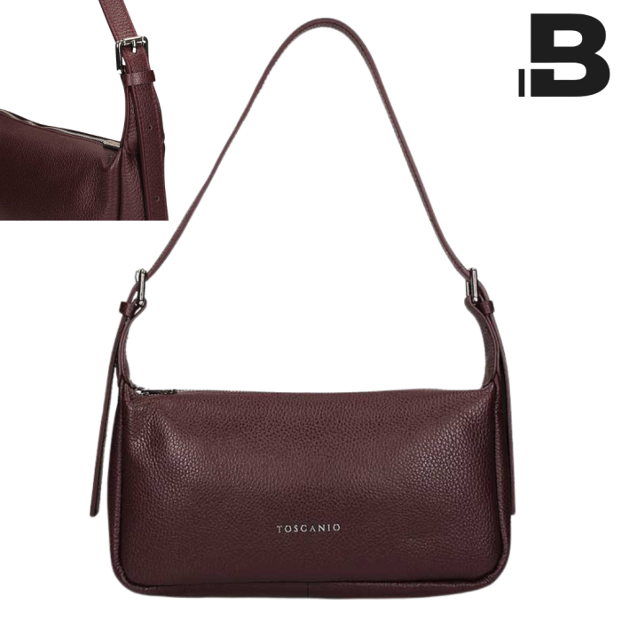 Elegant brown leather women's baguette handbag