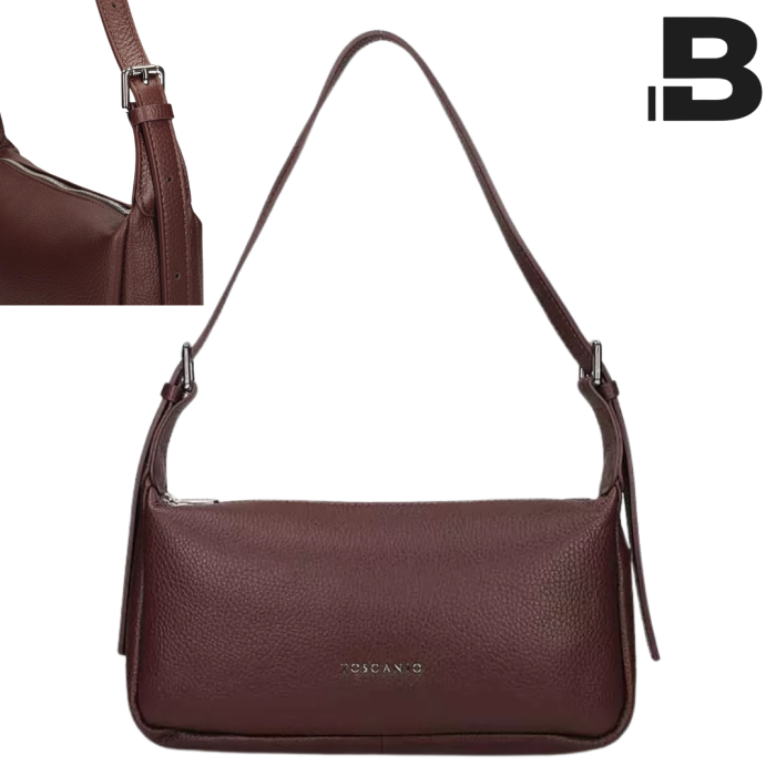 Elegant brown leather ladies handbag, baguette