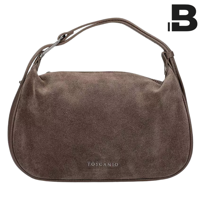 Suede hobo handbag, beige natural leather