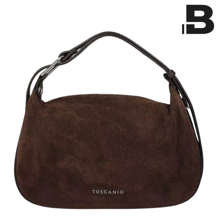Suede hobo handbag, brown natural leather