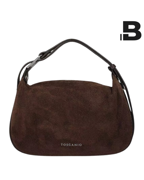 Suede hobo handbag, brown natural leather