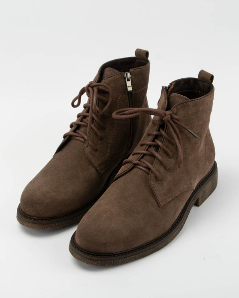 Men's velour lace-up boots Alan brown, insulated