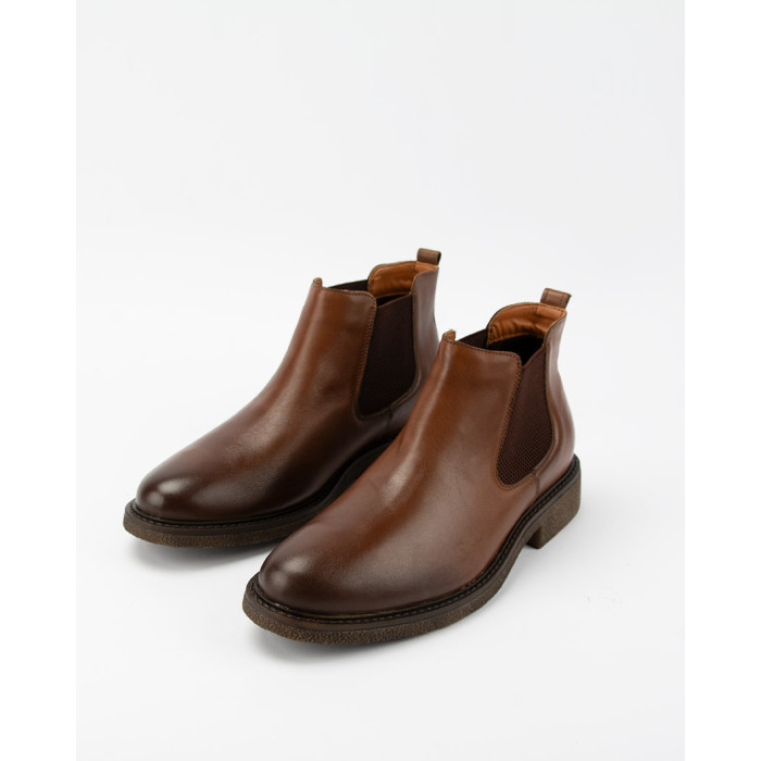 Elegant men's natural leather slippers, brown