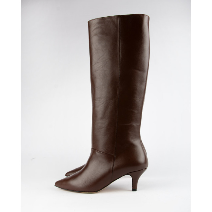 Women's high boots with 5cm heel Ava, brown grain leather
