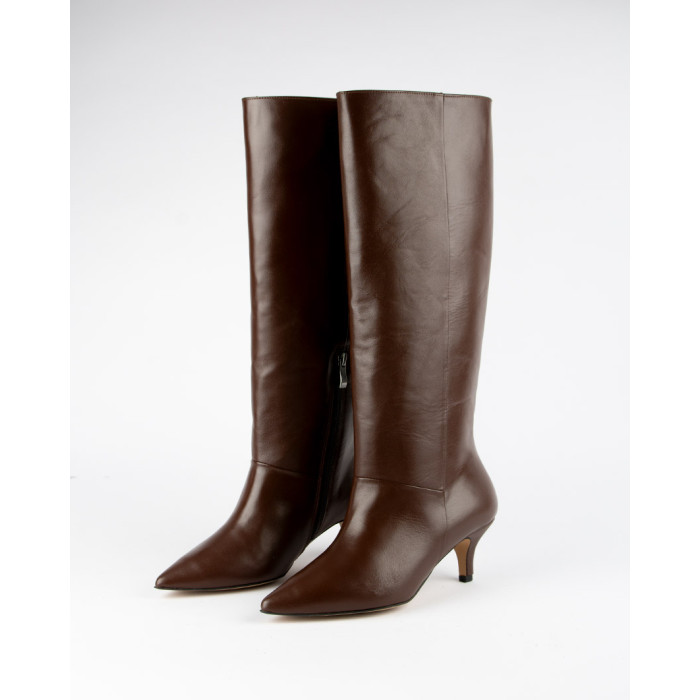 Women's high boots with 5cm heel Ava, brown grain leather