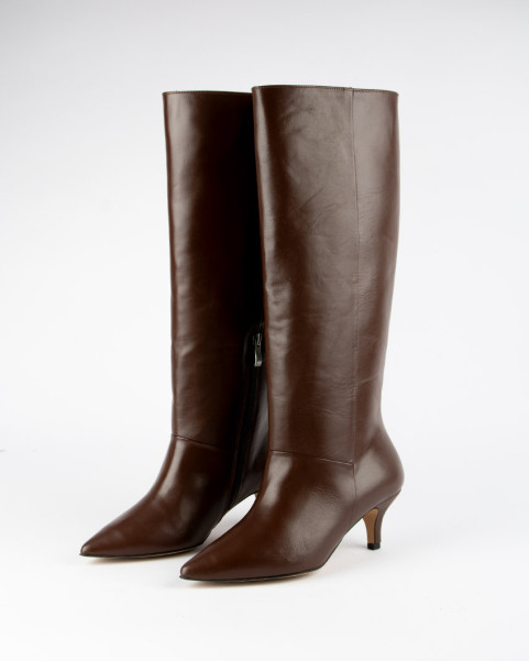 Women's high boots with 5cm heel Ava, brown grain leather