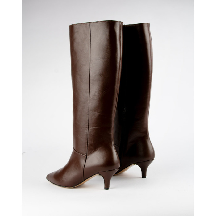 Women's high boots with 5cm heel Ava, brown grain leather