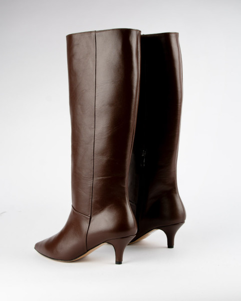 Women's high boots with 5cm heel Ava, brown grain leather