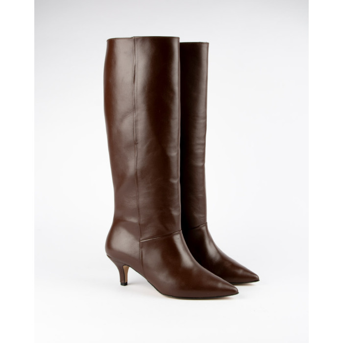 Women's high boots with 5cm heel Ava, brown grain leather
