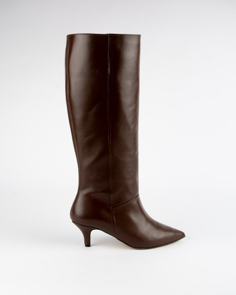 Women's high boots with 5cm heel Ava, brown grain leather