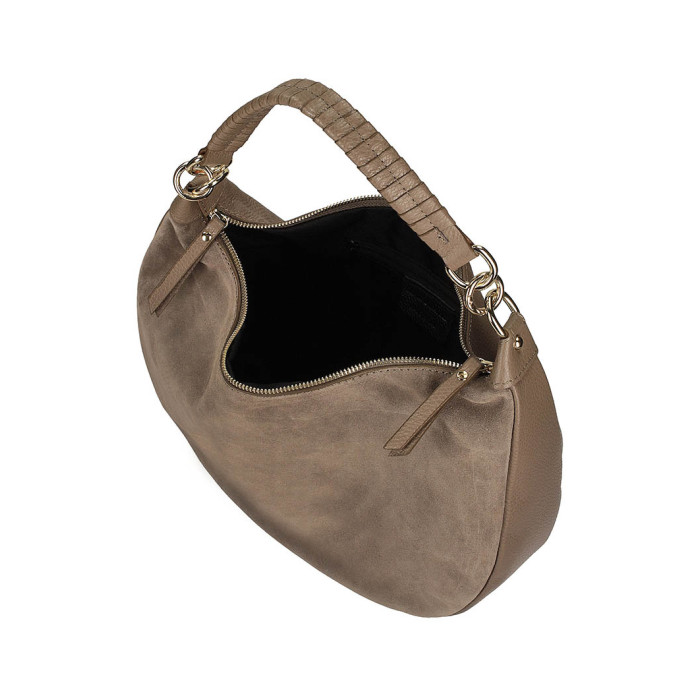 Suede handbag , beige natural leather