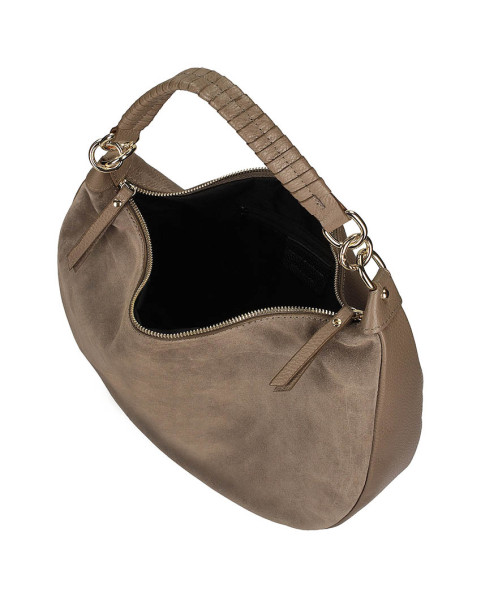 Suede handbag , beige natural leather